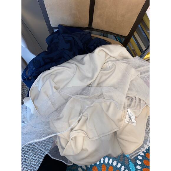 Xscape Women’s Embroidered V-Neck Fit & Flare Dress GUC Navy Blue Nude Lining - Picture 11 of 13